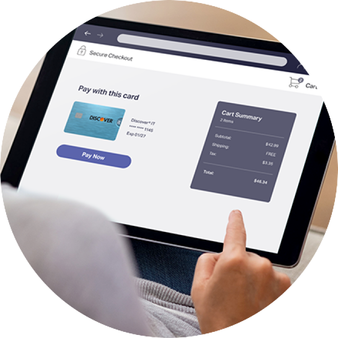 Discover cardholder making a secure online purchase